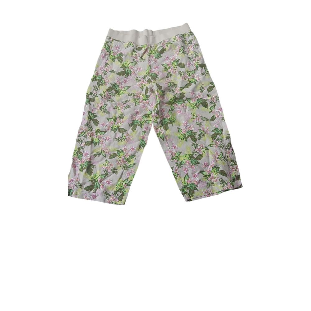 Women's J. Jill Love Linen Orchid Floral Cropped Capri Pants Cottagecore Large